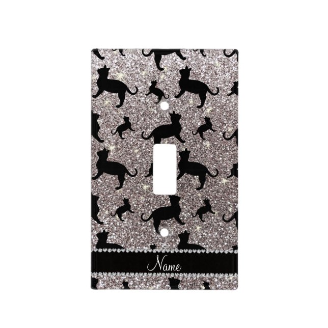 Personalized name silver glitter cats light switch cover (Front)