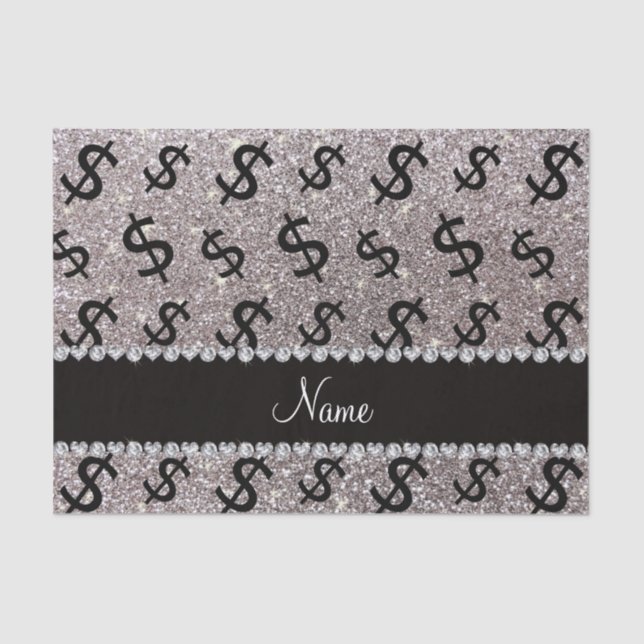 Personalized name silver glitter dollar signs tissue paper (Front)