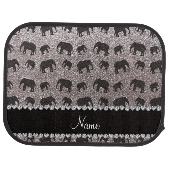 Personalized name silver glitter elephants car floor mat (Rear)