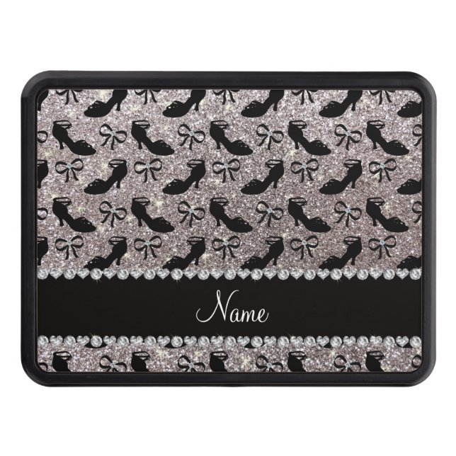 Personalized name silver glitter fancy shoes bows hitch cover (Front)