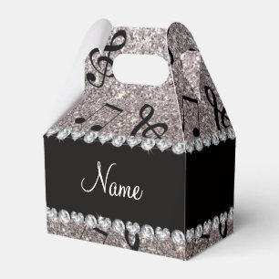Personalized name silver glitter music notes favor boxes