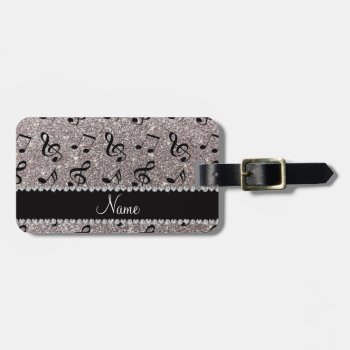 Personalized Name Silver Glitter Music Notes Luggage Tag by Brothergravydesigns at Zazzle