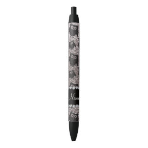 Personalized name silver glitter owls pen