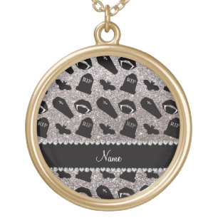 Personalized name silver glitter vampire gold plated necklace