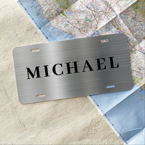 Personalized Name Silver Gray Metallic Elegant License Plate