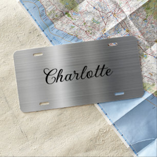 Personalized Name Silver Gray Metallic Script License Plate