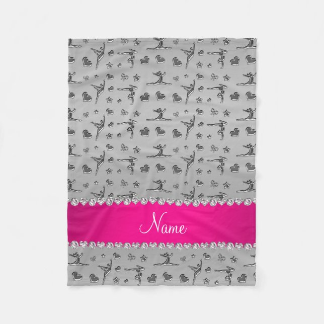 Personalized name silver gymnastics fleece blanket (Front)