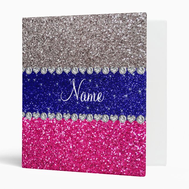 Personalized name silver hot pink glitter binder (Front/Inside)