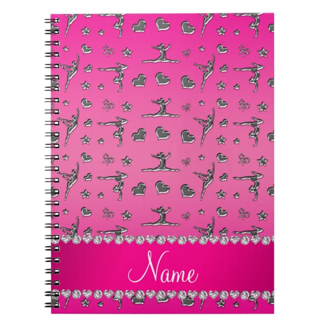 Personalized name silver pink gymnastics notebook (Front)