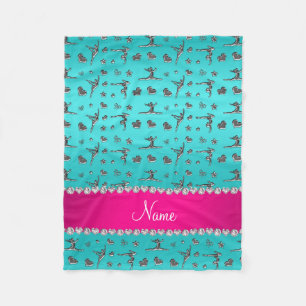 Personalized name silver turquoise gymnastics fleece blanket