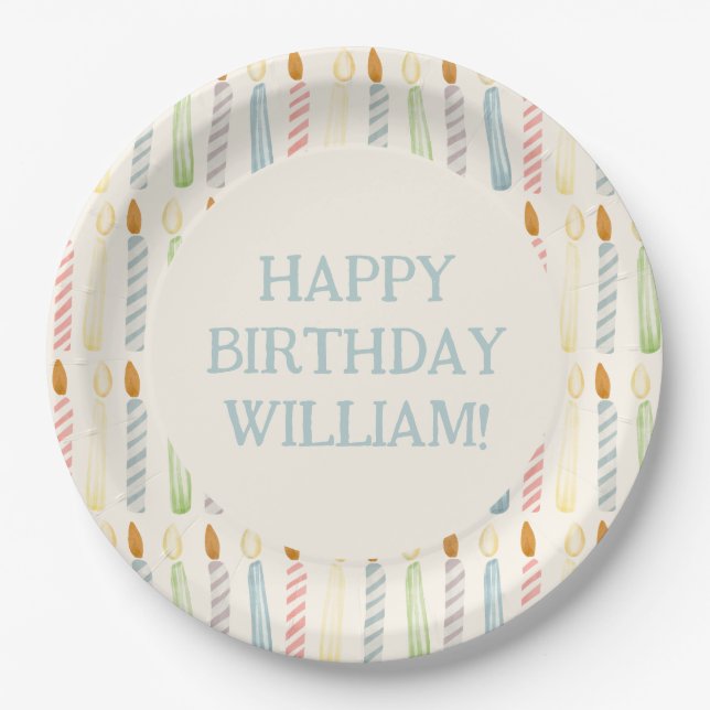 Personalized Name Simple Birthday Candles Party Paper Plates (Front)