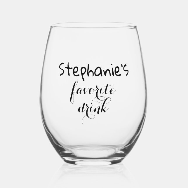 Personalized Name Simple Favorite Drink Chic Stemless Wine Glass (Front)