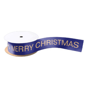 Personalized Name Simple Merry Christmas dark blue Satin Ribbon