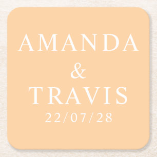 Personalized Name Simple Modern Minimal Wedding  Square Paper Coaster