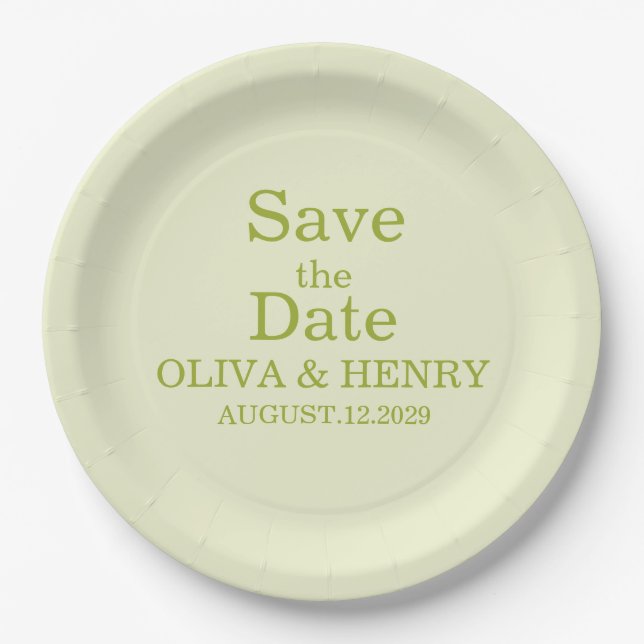 PERSONALIZED NAME SIMPLE STYLISH SAVE THE DATE PAPER PLATES (Front)