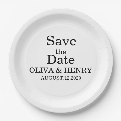 PERSONALIZED NAME SIMPLE STYLISH SAVE THE DATE PAPER PLATES