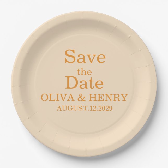 PERSONALIZED NAME SIMPLE STYLISH SAVE THE DATE PAPER PLATES (Front)