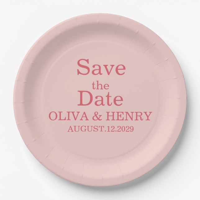 PERSONALIZED NAME SIMPLE STYLISH SAVE THE DATE PAPER PLATES (Front)