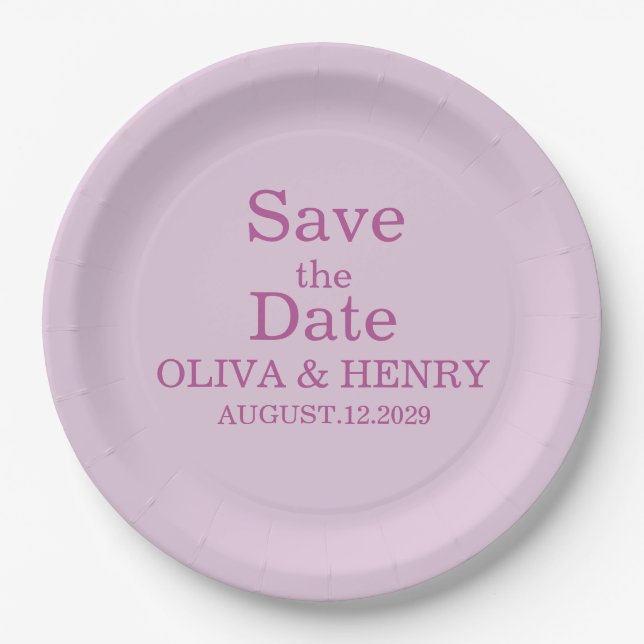 PERSONALIZED NAME SIMPLE STYLISH SAVE THE DATE PAPER PLATES (Front)