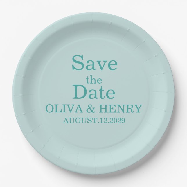 PERSONALIZED NAME SIMPLE STYLISH SAVE THE DATE PAPER PLATES (Front)