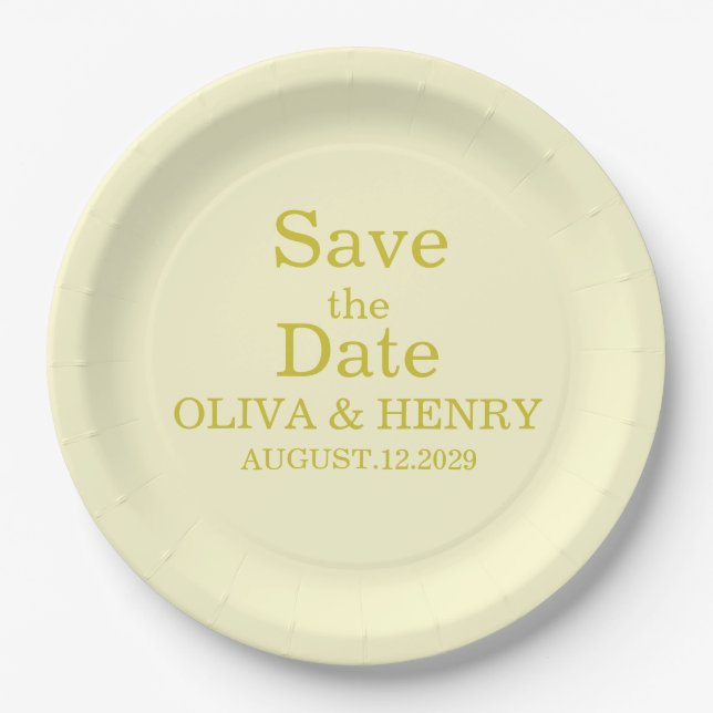 PERSONALIZED NAME SIMPLE STYLISH SAVE THE DATE PAPER PLATES (Front)