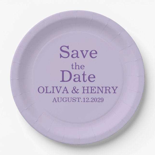 PERSONALIZED NAME SIMPLE STYLISH SAVE THE DATE PAPER PLATES (Front)