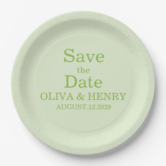 PERSONALIZED NAME SIMPLE STYLISH SAVE THE DATE PAPER PLATES (Front)