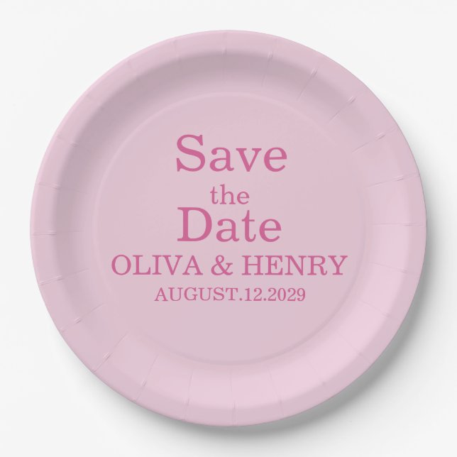 PERSONALIZED NAME SIMPLE STYLISH SAVE THE DATE PAPER PLATES (Front)