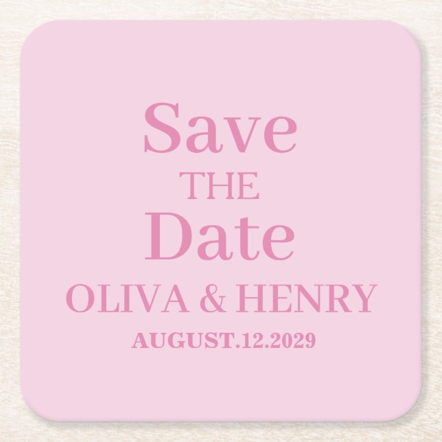 PERSONALIZED NAME SIMPLE STYLISH SAVE THE DATE SQUARE PAPER COASTER (Front)