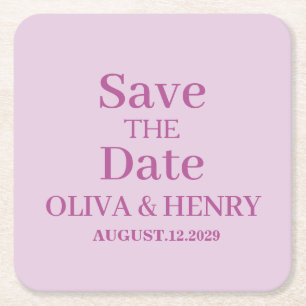 PERSONALIZED NAME SIMPLE STYLISH SAVE THE DATE SQUARE PAPER COASTER