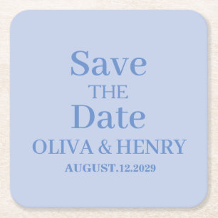 PERSONALIZED NAME SIMPLE STYLISH SAVE THE DATE SQUARE PAPER COASTER