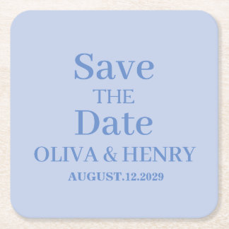 PERSONALIZED NAME SIMPLE STYLISH SAVE THE DATE SQUARE PAPER COASTER