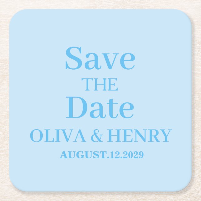 PERSONALIZED NAME SIMPLE STYLISH SAVE THE DATE SQUARE PAPER COASTER (Front)
