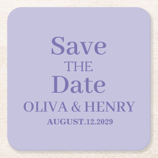 PERSONALIZED NAME SIMPLE STYLISH SAVE THE DATE SQUARE PAPER COASTER (Front)