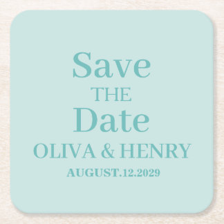 PERSONALIZED NAME SIMPLE STYLISH SAVE THE DATE SQUARE PAPER COASTER
