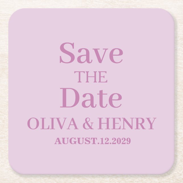 PERSONALIZED NAME SIMPLE STYLISH SAVE THE DATE SQUARE PAPER COASTER (Front)