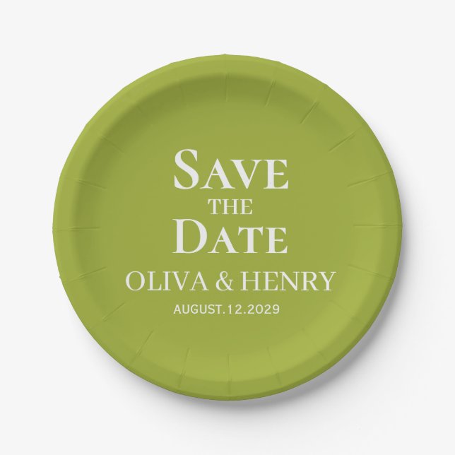 PERSONALIZED NAME SIMPLE STYLISH SAVE THE DATES PAPER PLATES (Front)