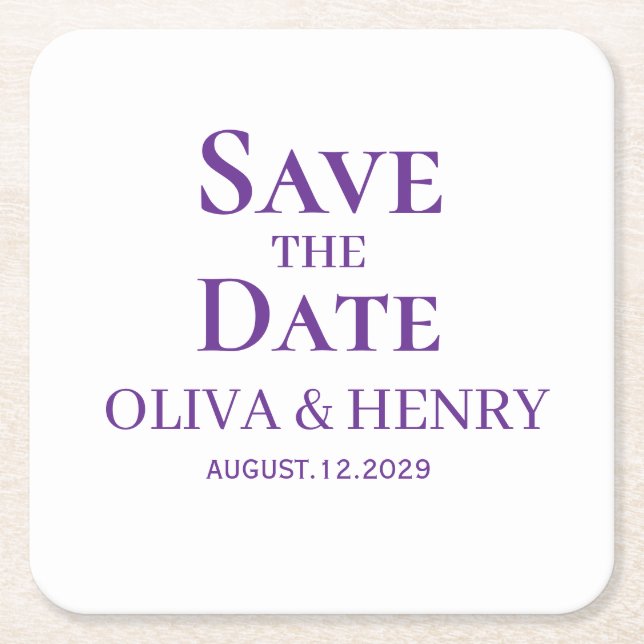 PERSONALIZED NAME SIMPLE STYLISH SAVE THE DATES SQUARE PAPER COASTER (Front)