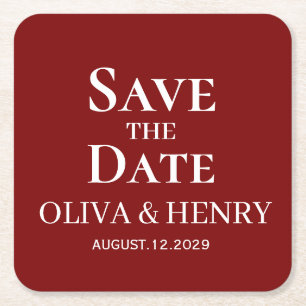 PERSONALIZED NAME SIMPLE STYLISH SAVE THE DATES SQUARE PAPER COASTER