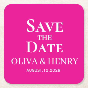 PERSONALIZED NAME SIMPLE STYLISH SAVE THE DATES SQUARE PAPER COASTER