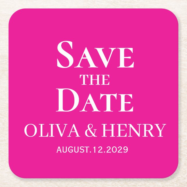 PERSONALIZED NAME SIMPLE STYLISH SAVE THE DATES SQUARE PAPER COASTER (Front)