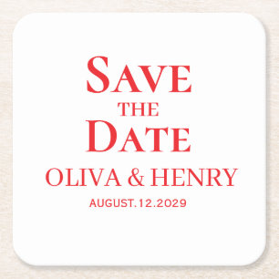 PERSONALIZED NAME SIMPLE STYLISH SAVE THE DATES SQUARE PAPER COASTER