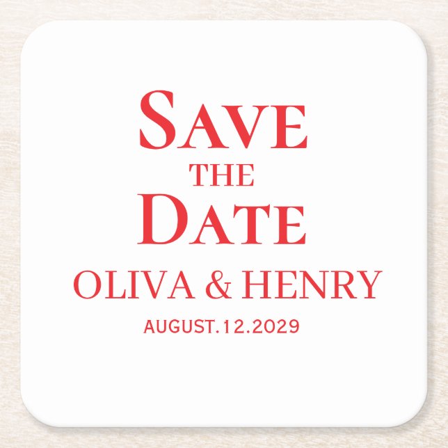 PERSONALIZED NAME SIMPLE STYLISH SAVE THE DATES SQUARE PAPER COASTER (Front)