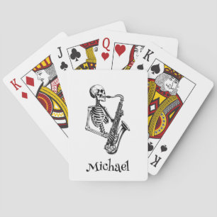 Personalized Name Skeleton Saxophone Music Lover Poker Cards