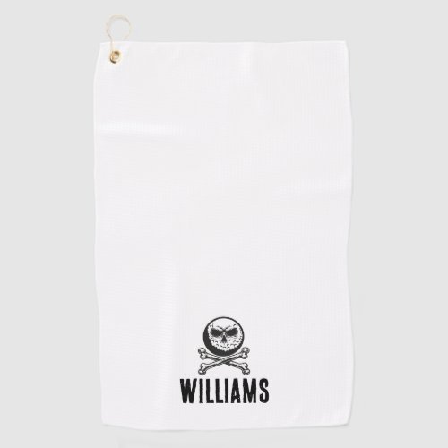Personalized Name Skull Golf Ball And Crossbones Golf Towel