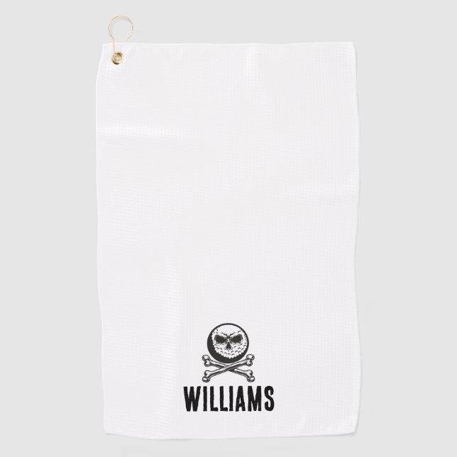 Personalized Name Skull Golf Ball And Crossbones Towel (Front)