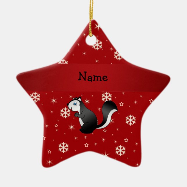 Personalized name skunk red snowflakes ceramic ornament (Front)