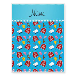 Personalized name sky blue barn animals temporary tattoos