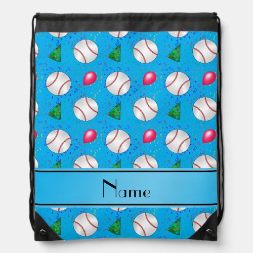 Personalized name sky blue baseball birthday drawstring bag