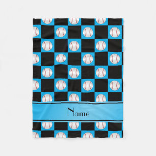 Personalized name sky blue baseball checkers fleece blanket